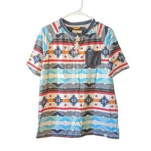 EUC Free Planet Mens South Western Short Sleeve 3 Button Pocket shirt SzM, T0039